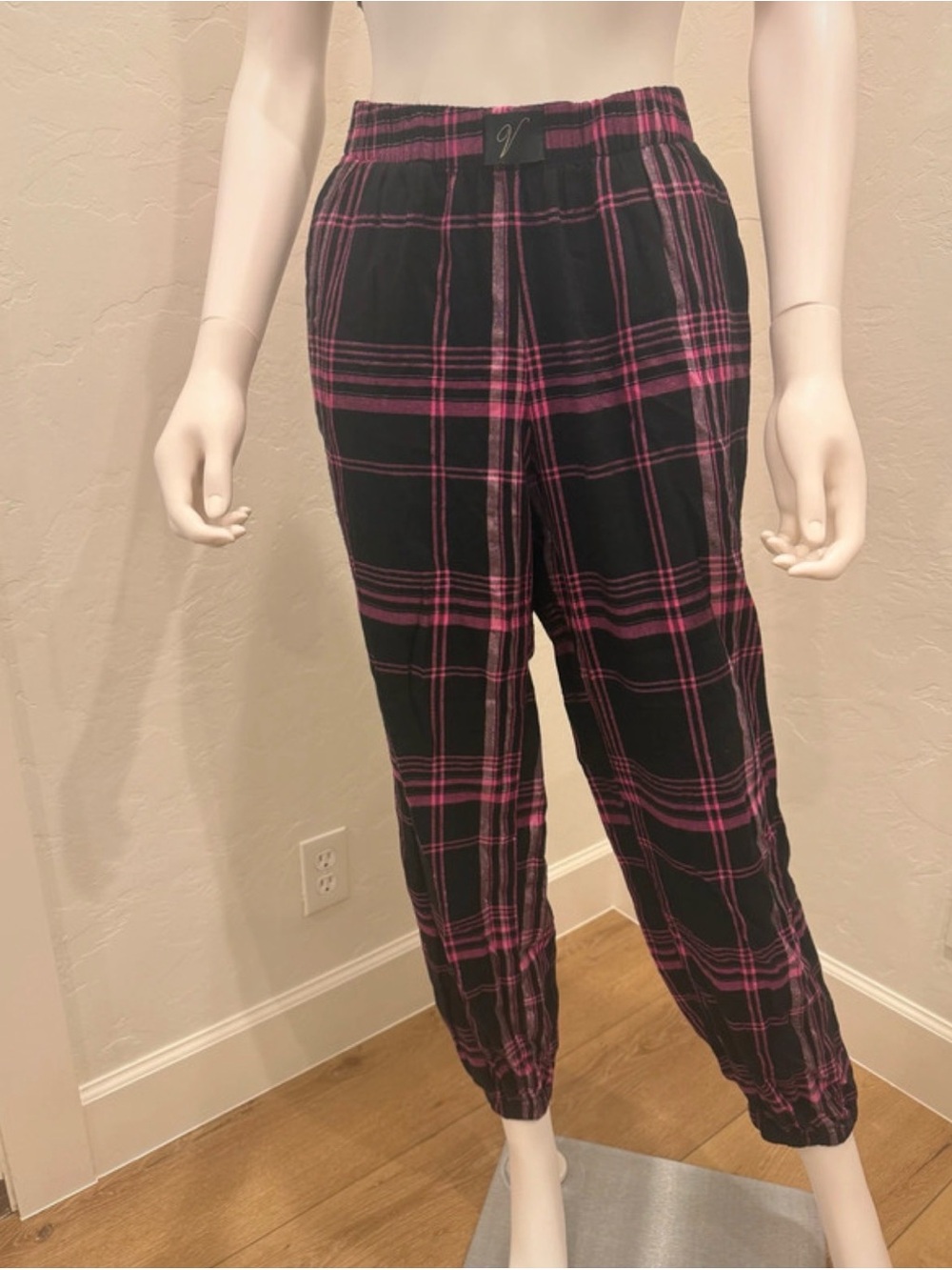 Victoria's Secret Black and Hot Pink Plaid Jogger Pants